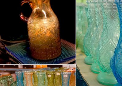 Colourful glass jugs