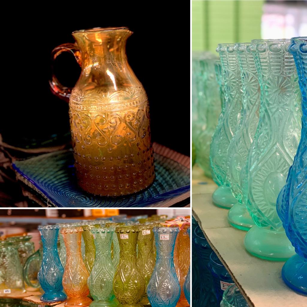 Colourful glass jugs